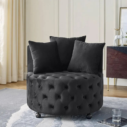 30” Swivel Barrel Chair,  Modern Velvet with 3 Pillows and Wheels