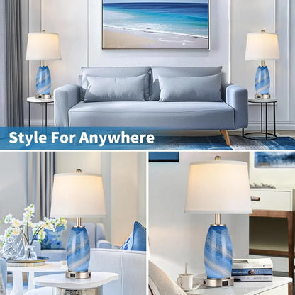 Blue Lamps Set Of 2,  3-Way Lighting Modes & USB port