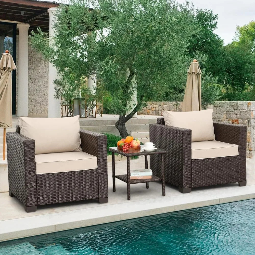 Outdoor Furniture 3 Pieces Patio Sofa Chairs/Glass Table