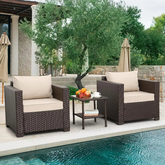 Outdoor Furniture 3 Pieces Patio Sofa Chairs/Glass Table