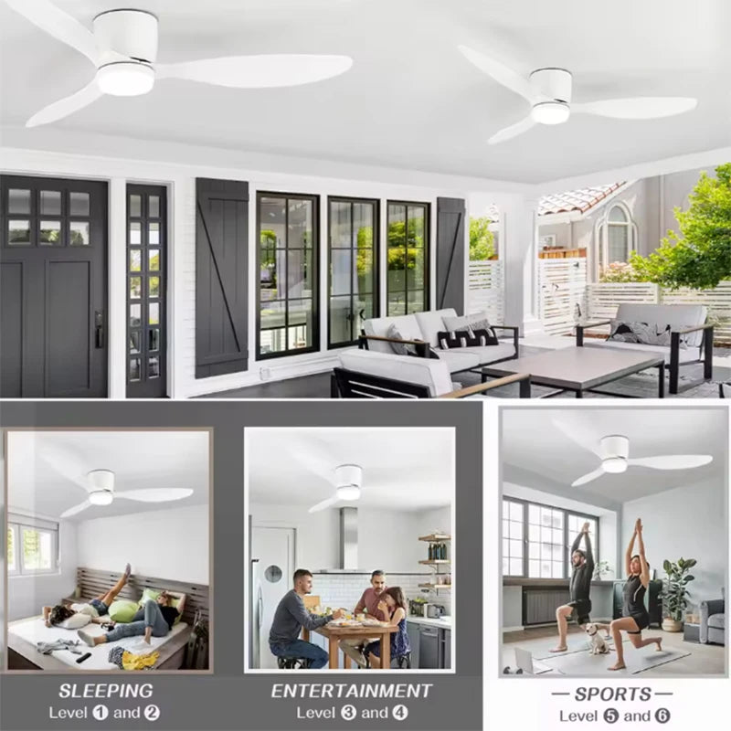 42/52 Inch Ceiling Fans Lights Led 3 Color 6 Speeds