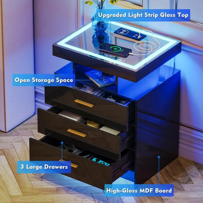 2 Set Nightstand, Wireless Charging Station, Auto Sensor, Dimmable LED