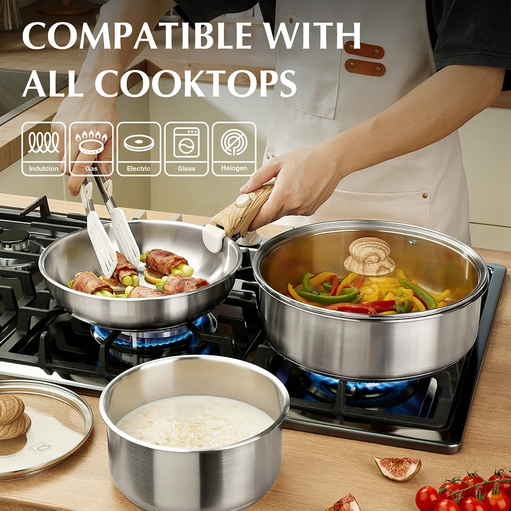 11 Piece Stainless Steel Cookware Set, Stainless Steel Pots and Pans