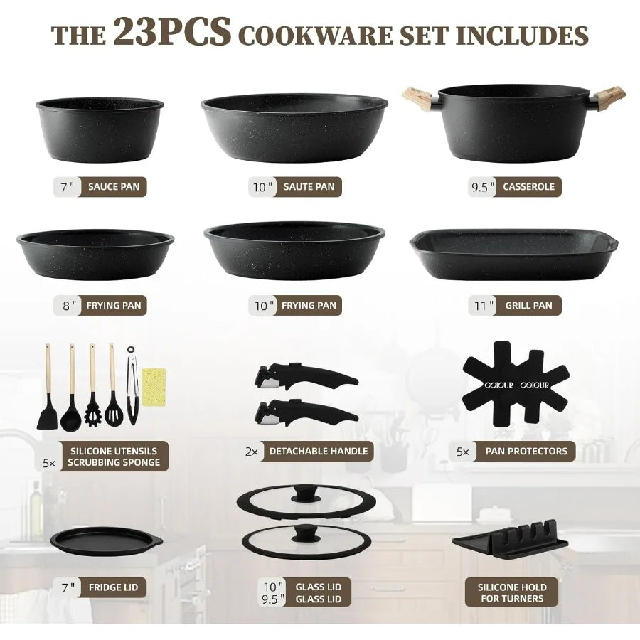 23Pcs Ceramic Cookware Set, Non Stick Pots and Pans