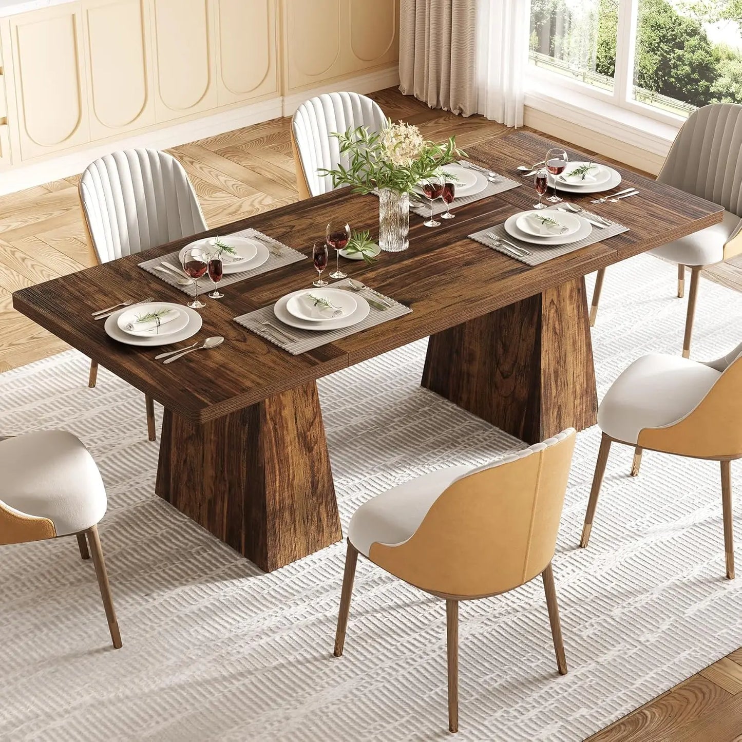 Dining Table for 6, Rectangle Table with Heavy Duty Legs