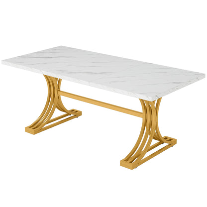 63-Inch Rectangular Dining Table for 4 to 6, Modern Faux Marble Top
