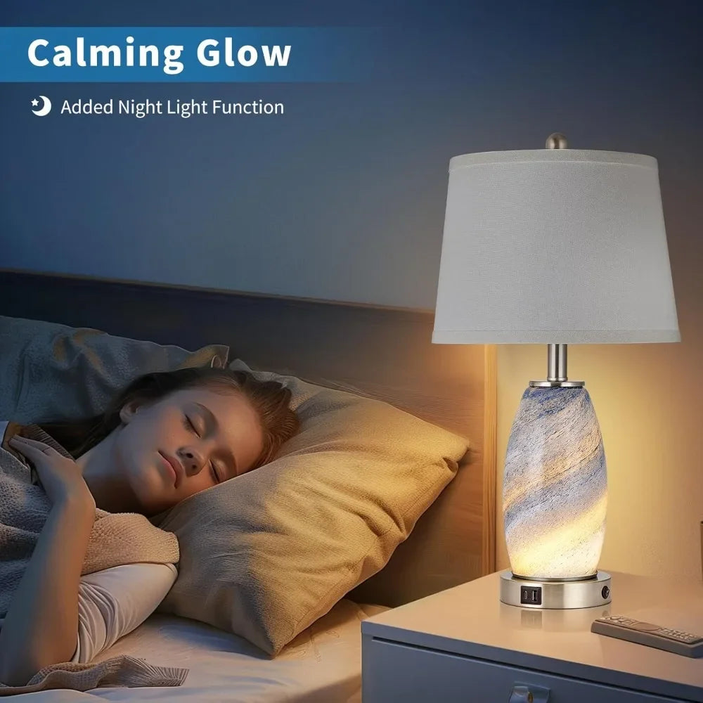 Blue Lamps Set Of 2,  3-Way Lighting Modes & USB port