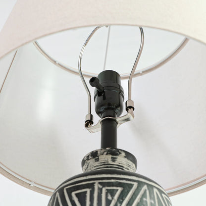 2 Pack 25-Inch Carved Geometric Ceramic Table Lamps/Linen Shade