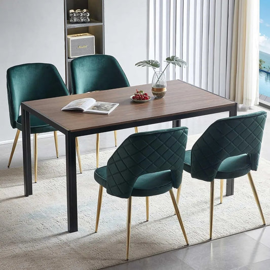 Dining Chair Set of 4, Forest Green Velvet Fabric Upholstered