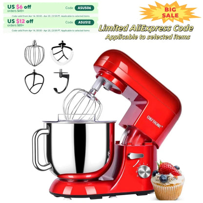 6 Speed Stand Mixer, 7 Quart, Stainless Steel Mixing Bowl