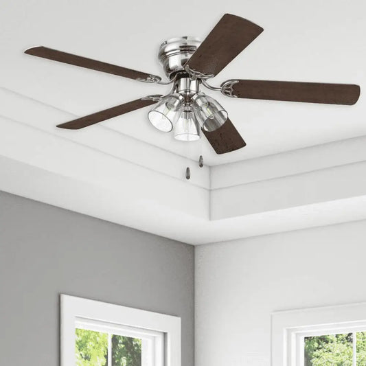 52 Inch Brushed Nickel Ceiling Fan, Quiet Reversible motor
