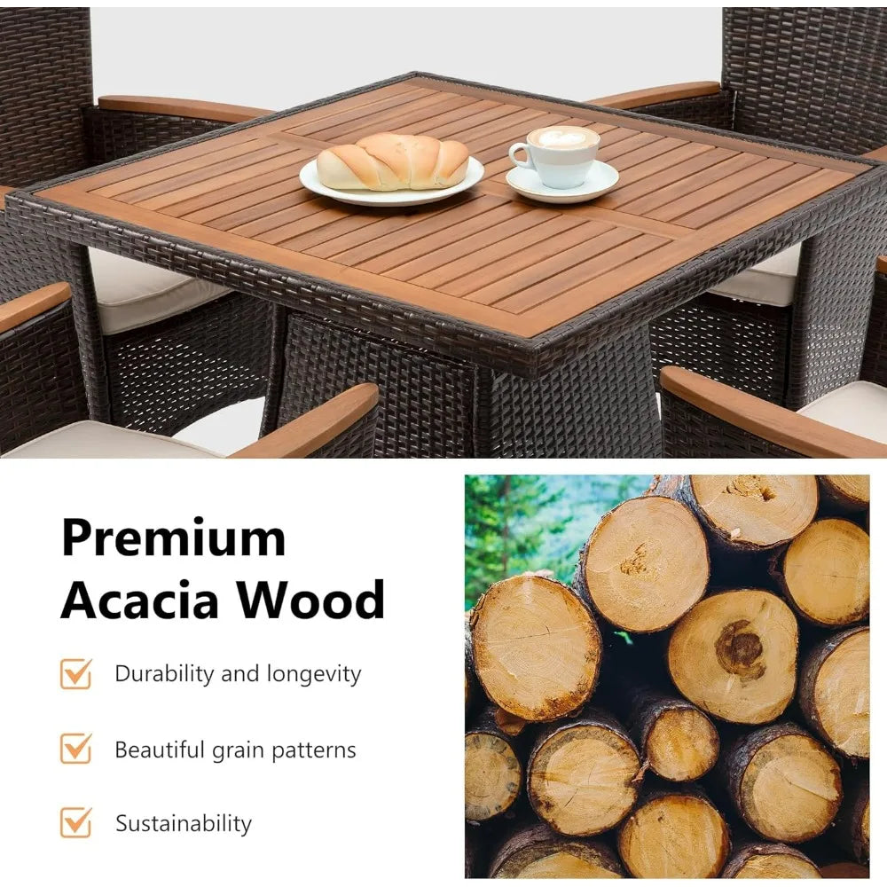 Outdoor Patio Dining Set for 4 with Wood Top/Metal Frame