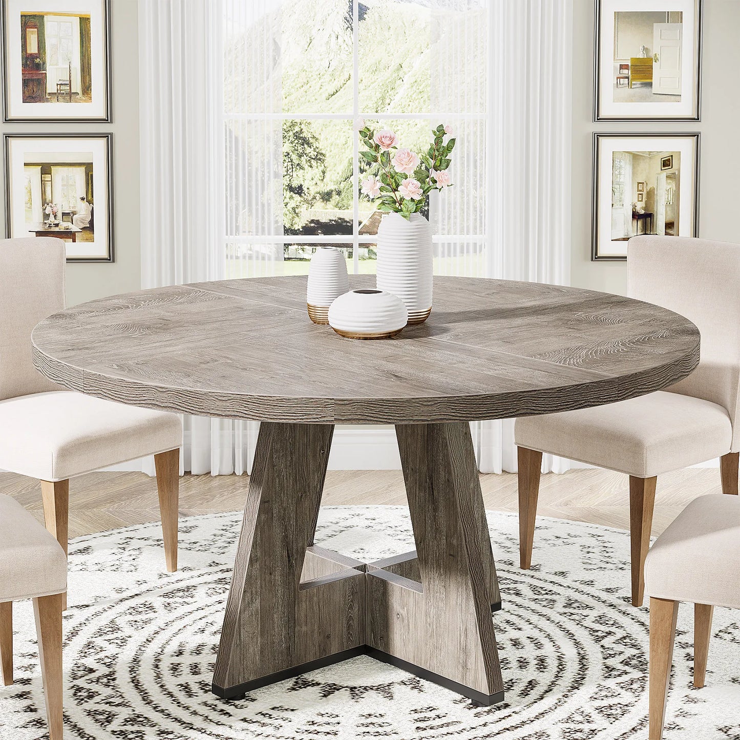 Round Wooden Dining Table for 4 persons