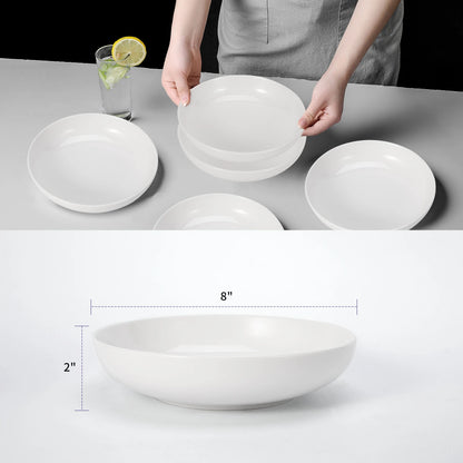 8" Pasta Bowls, 6 Pack set, Porcelain, Pasta Plates, Large Shallow