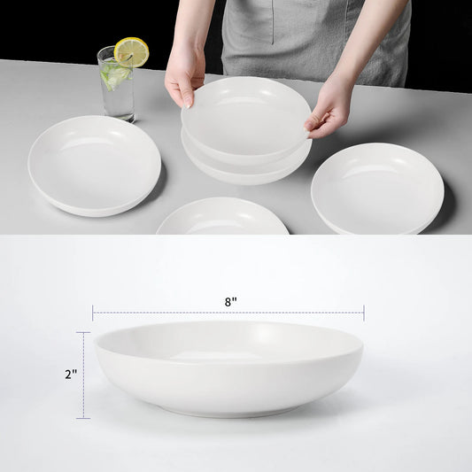 8" Pasta Bowls, 6 Pack set, Porcelain, Pasta Plates, Large Shallow