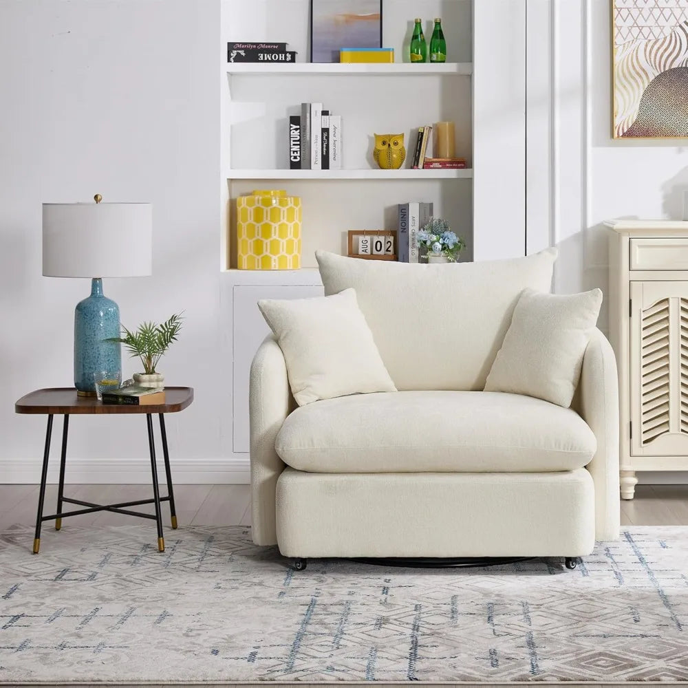 "37.8" Oversized Swivel Chair - Extra Wide Barrel Design Deep Seat