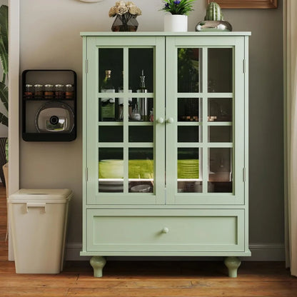28 inches Cabinet with Glass Doors, Drawer, Modern Wood Storage