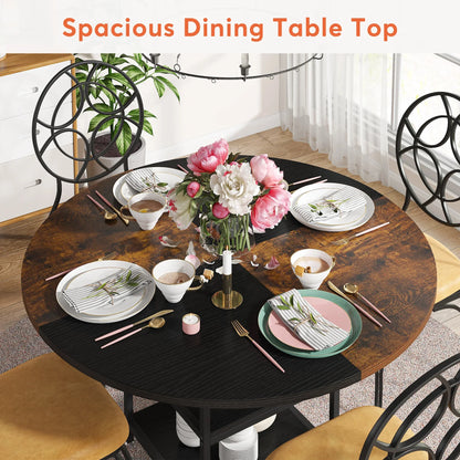 47" Round Dining Table for 4, Wood, Large with Storage Shelf