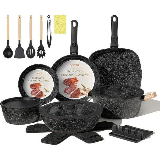 23Pcs Ceramic Cookware Set, Non Stick Pots and Pans