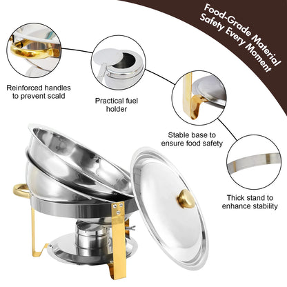 5QT Buffet Warmer, Stainless Steel, Round Half-Gold Plated