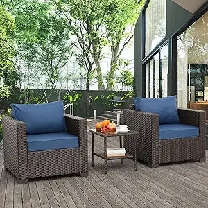 Outdoor Furniture 3 Pieces Patio Sofa Chairs/Glass Table