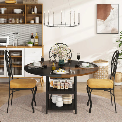 47" Round Dining Table for 4, Wood, Large with Storage Shelf