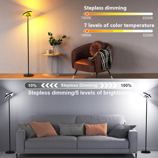 LED Floor Lamp, 2 Rotatable Lights, Remote/Touch Control