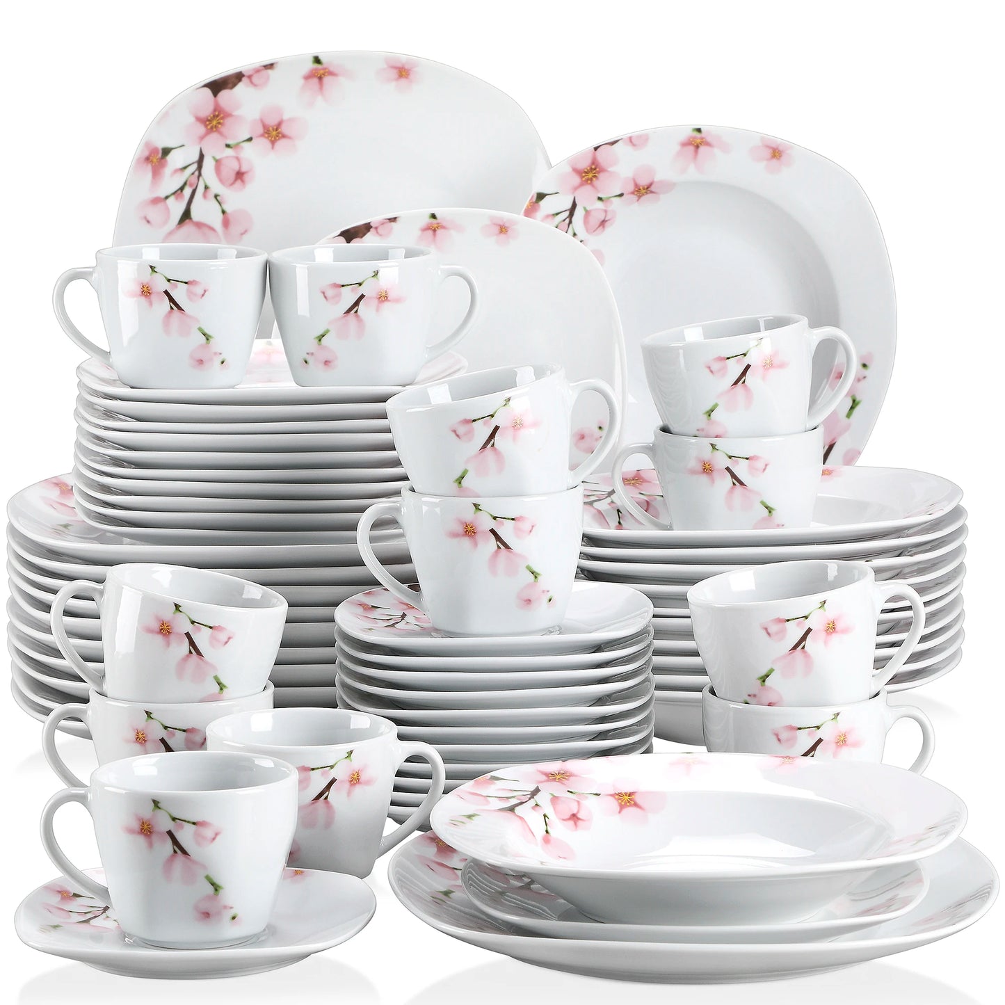 White Ceramic Pink Floral Porcelain Plate Set