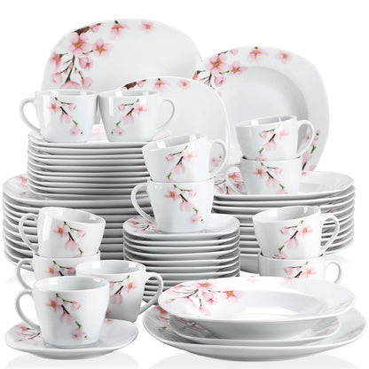 White Ceramic Pink Floral Porcelain Plate Set