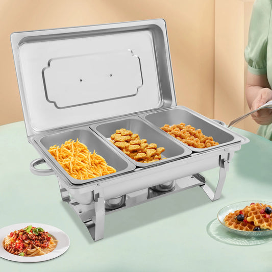 Catering Buffet Set 3 Grid Stainless Steel, Rectangular