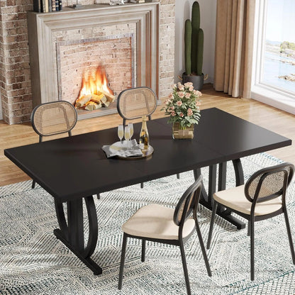 63" Dining Table for 4-6, Large Rectangular, Unique Modern