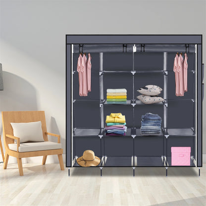 67" Closet Portable Wardrobe Clothes Storage, 12 Shelves, 4 Side Pockets