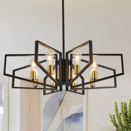 Modern 8-Light Chandelier Adjustable Height Metal/Black Frame