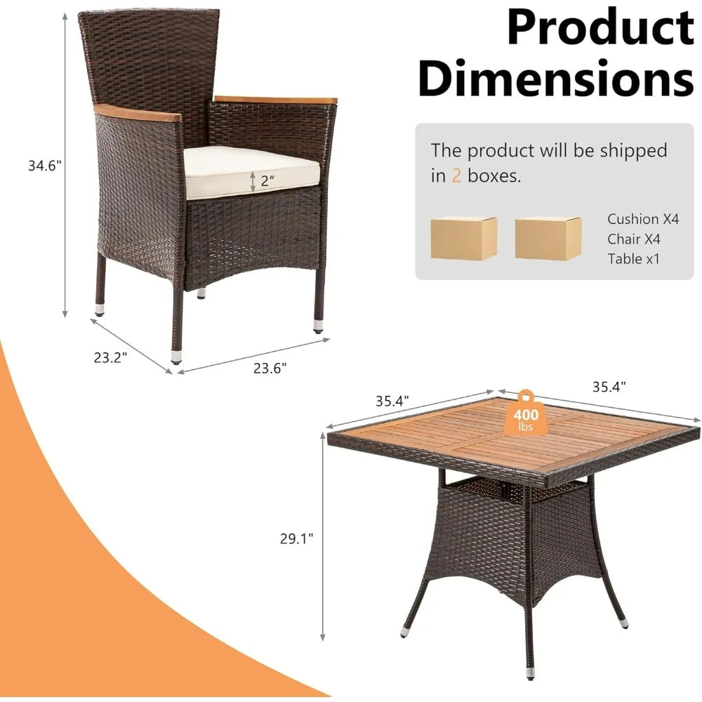 Outdoor Patio Dining Set for 4 with Wood Top/Metal Frame