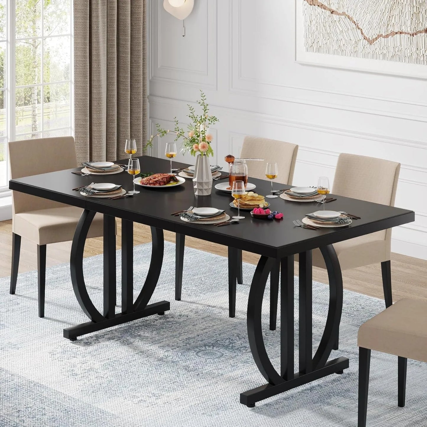 63" Dining Table for 4-6, Large Rectangular, Unique Modern