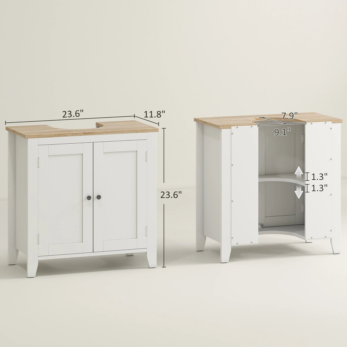 Vanity Cabinet and Pedestal Sink, Storage with adjustable shelf