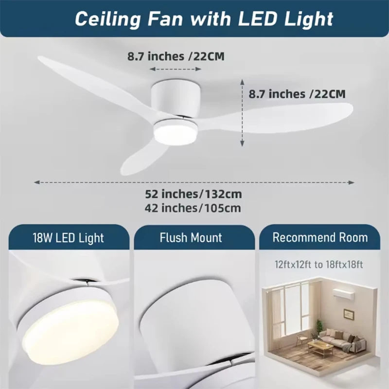 42/52 Inch Ceiling Fans Lights Led 3 Color 6 Speeds
