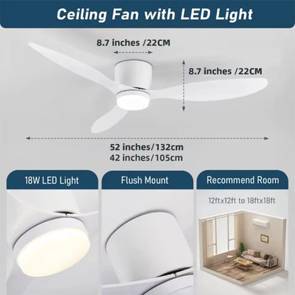 42/52 Inch Ceiling Fans Lights Led 3 Color 6 Speeds