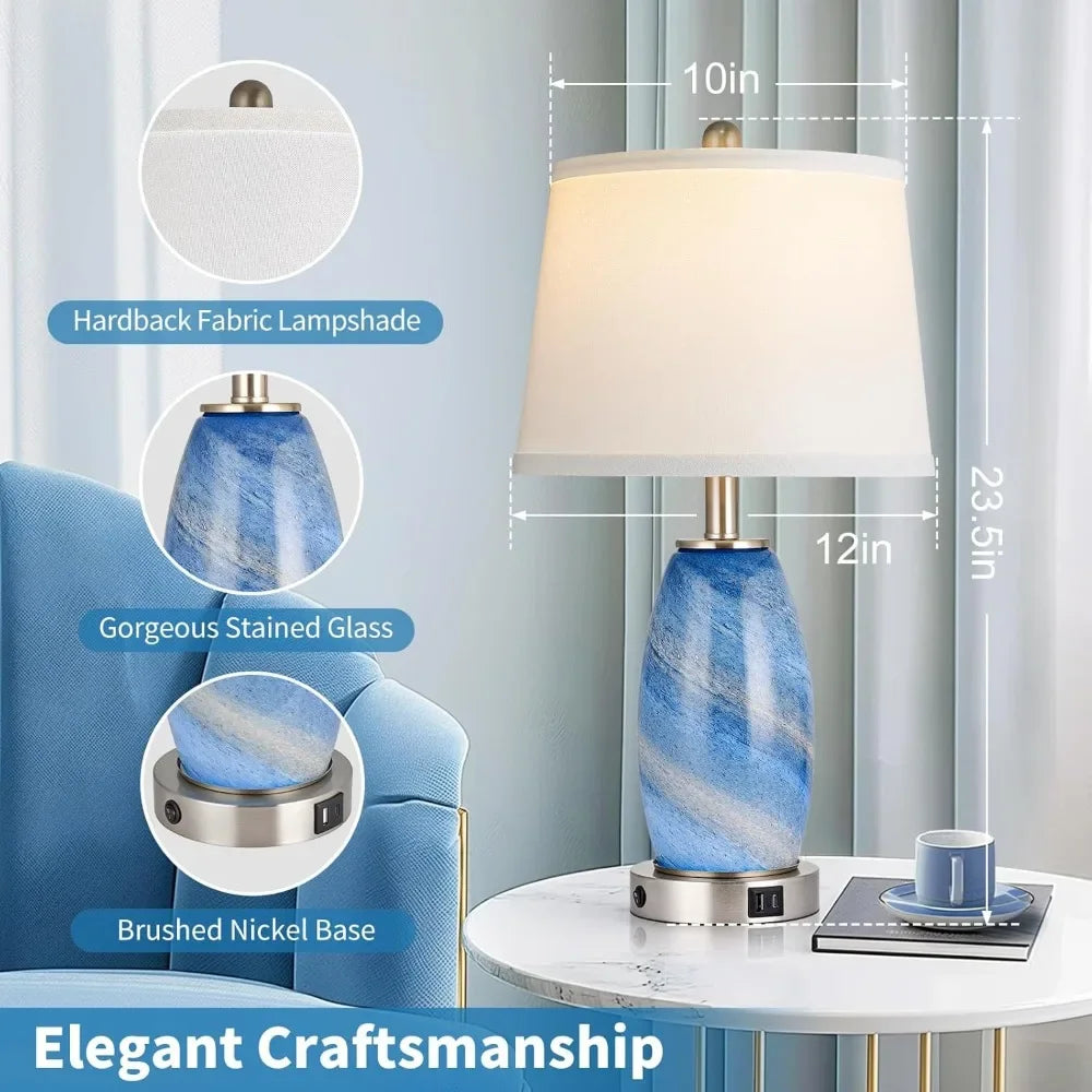 Blue Lamps Set Of 2,  3-Way Lighting Modes & USB port