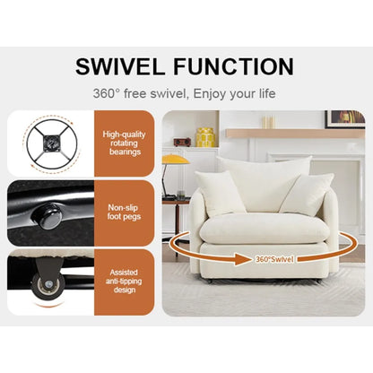 "37.8" Oversized Swivel Chair - Extra Wide Barrel Design Deep Seat