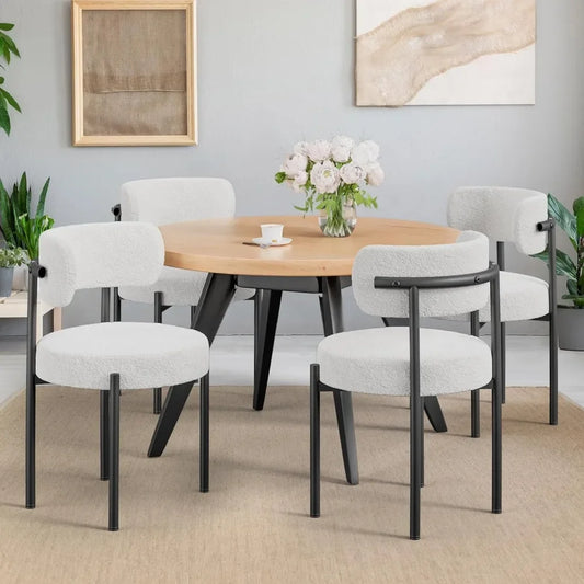 Modern Dining Chairs with Curved Backrest & Metal Legs