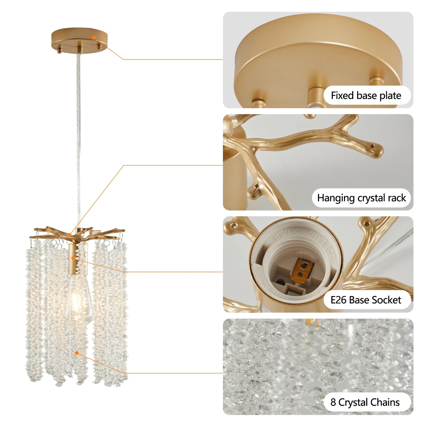 3-Pack Crystal Pendant Lights, Chandelier/Waterfall Bead Design