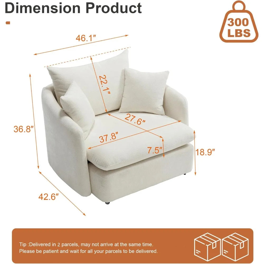 "37.8" Oversized Swivel Chair - Extra Wide Barrel Design Deep Seat