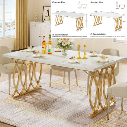 63-Inch Rectangular Dining Table for 4 to 6, Modern Faux Marble Top