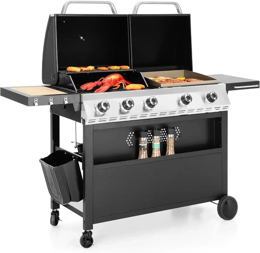 Propane Gas Griddle Grill, Dual BBQ Grill With Flat Top