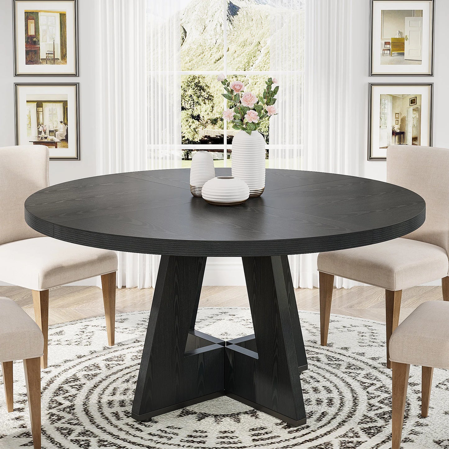 Round Wooden Dining Table for 4 persons