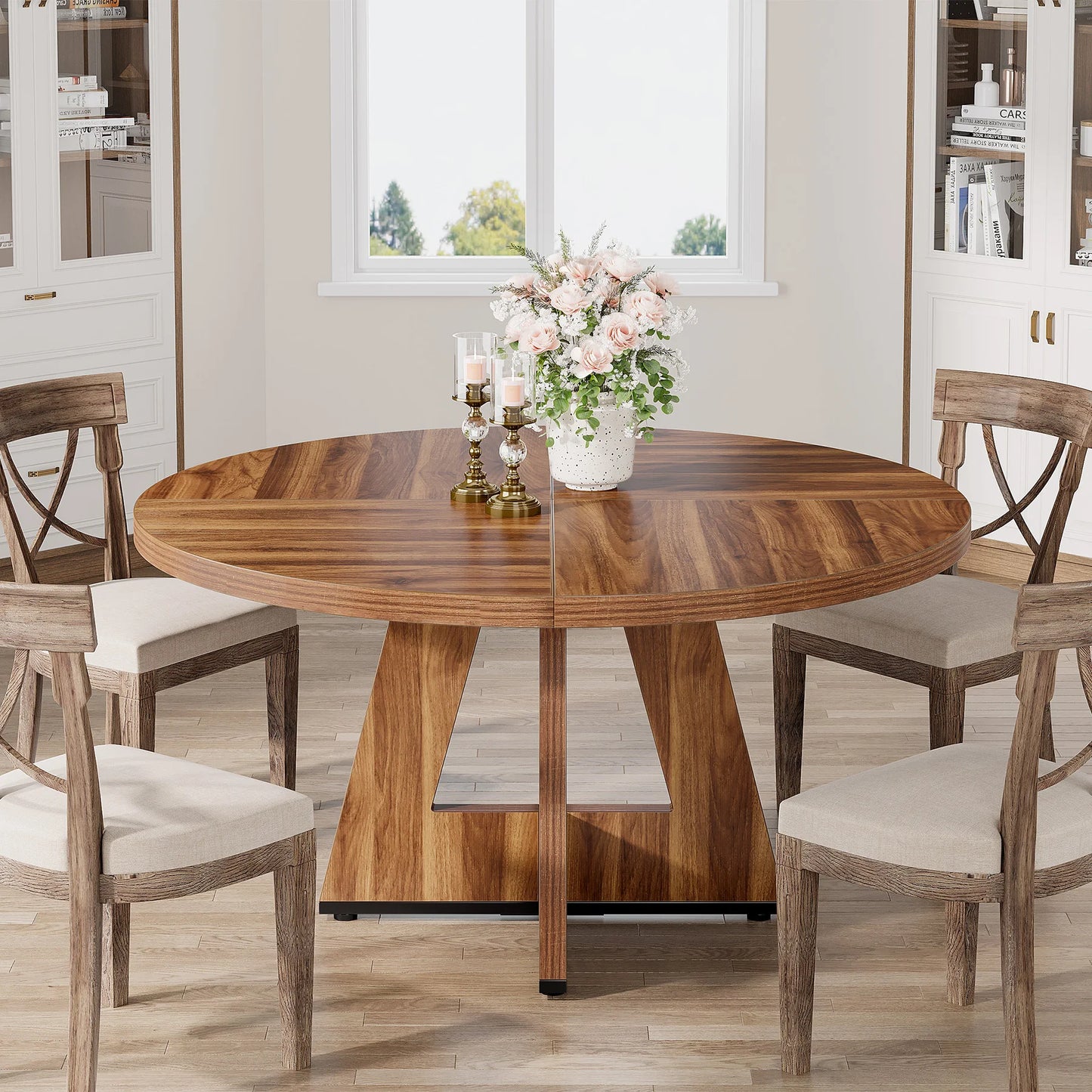 Round Wooden Dining Table for 4 persons