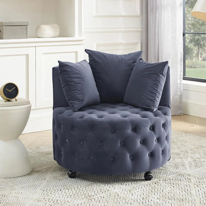30” Swivel Barrel Chair,  Modern Velvet with 3 Pillows and Wheels