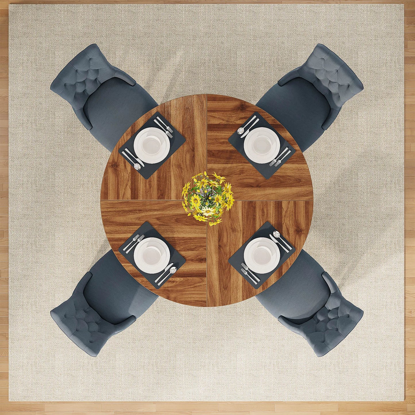 Round Wooden Dining Table for 4 persons