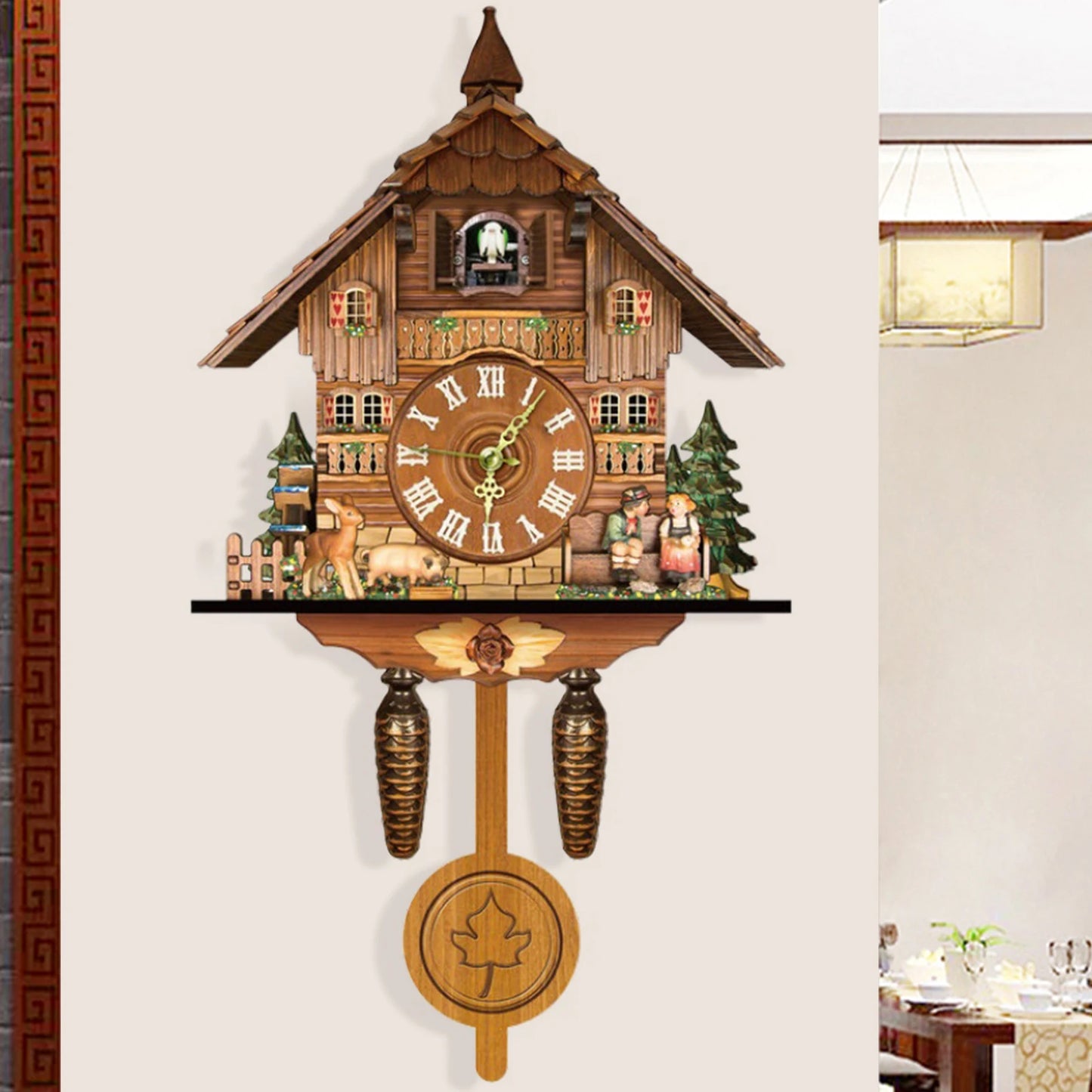 Cuckoo Clock, Wood Style Wall Mount,  Bell Swing Alarm